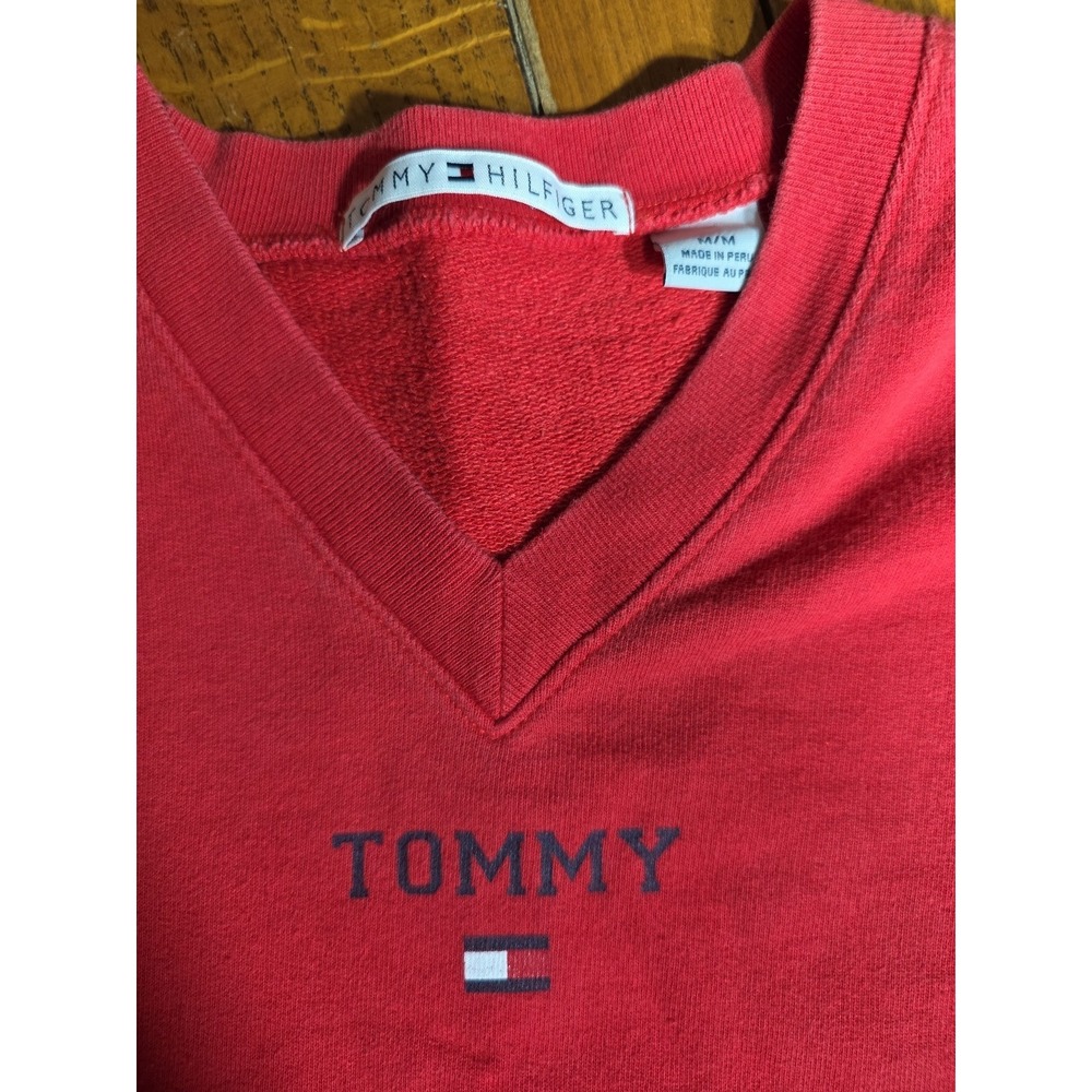 Vintage Tommy Hilfiger Sweater Womens M Y2k Flag‎ Crewneck Pullover 2000s Red